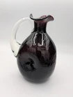 MCM BISCHOFF (Or Blenko) ART GLASS DECANTER Clear HANDLE AMETHYST Purple Crackle