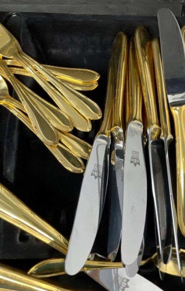 Vintage SBS Bestecke Solingen Cutluery Set- 23/24 kt Gold Plated
