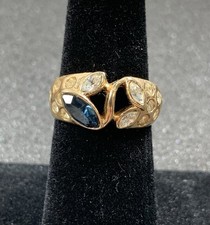 Vintage 18K HGE Gold Tone Sapphire Gemstone R...