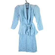 Womens Vintage Argenti Blue Silk Skirt Blouse Set 100 Pure Silk Size 6