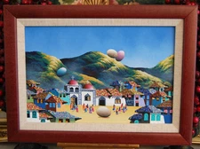 OOAK MARCO ALQUINGA CONTEMPORARY SURREALISM EGGS VILLAGE LANDSCAPE FOLK ART OIL