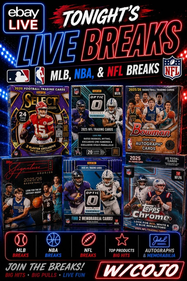 !! NFL, MLB, and NBA Breaks & Persys w/COJO !!