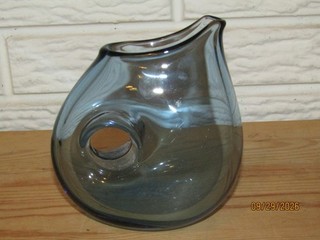 Vintage MCM Dominick Labino Blue Art Glass Pitcher Vase 5” Signed