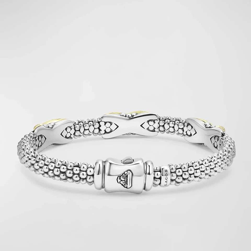 Pulseira de corda de pavê de diamante LAGOS prata esterlina e 18K. Novo com etiquetas! - Imagem 3 de 4