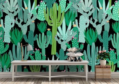 3D Cactus Plants Watercolor Pattern Wall Murals Wallpaper Murals Wall Sticker