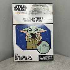 Star Wars The Mandalorian 16 Valentines w/ 16 Pins +48 Heart Stickers Sealed Box