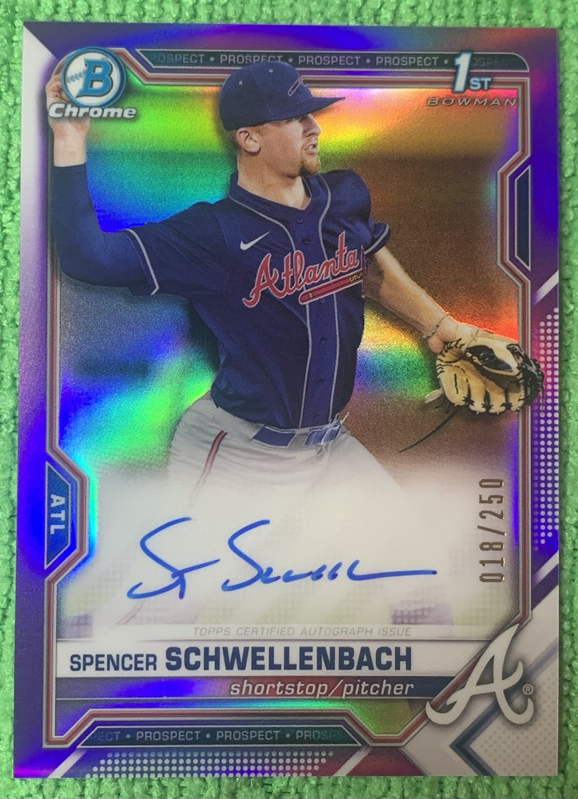 2021 1st Bowman Chrome Draft Spencer Schwellenbach Purple Refractor Auto #/250