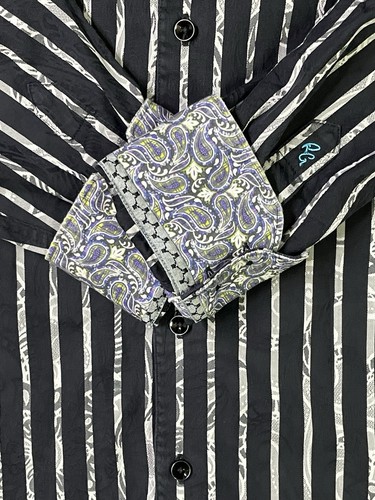 Robert Graham Shirt Men's M Black White Long Sleeve Button Flip Cuff Spread - Picture 2 of 11