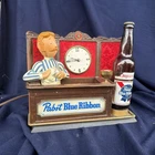 Vintage 1960s Pabst Blue Ribbon Beer Bartender Lighted Clock Sign ~ Turns On