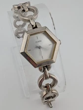 Guess Watch 23mm Hexagonal Case 6" Silver Link Band- New Battery
