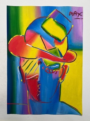 Peter Max Zeichnung auf Papier (Handmade) signiert und gestempelt Mischtechnik.