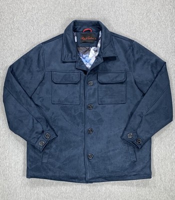 Robert Graham Vegan Suede Navy Field Insulated Jacket Button Up RG-132 Men's XL