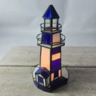 Vintage Tiffany Style Stained Glass 9.5" Tall Lighthouse Lamp Works