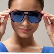 Women Fashion Square Sunglasses Blue Tinted Lens UV400 Retro Double Bridge Gafas