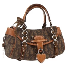 Christian Dior Romantic Trotter Canvas Hand Bag PVC Brown Silver Auth 156325A