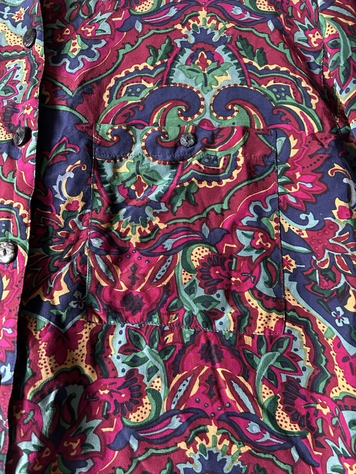CAMISA ROBERT STOCK VINTAGE SEDA ESTILO FLORAL MANGA LARGA BOTÓN TALLA PEQUEÑA Foto 2 de 4
