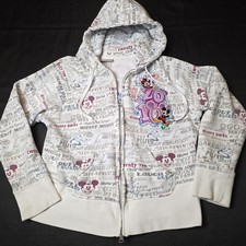 Vintage Y2K 2010 Disney Parks AOP Mickey Mouse White Double Zip Hoodie Girl's L