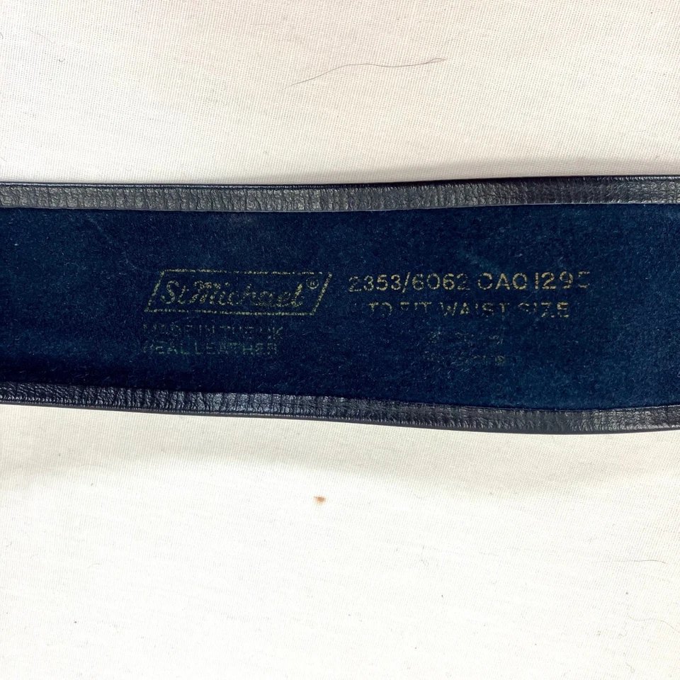 Винтажный темно-синий кожаный широкий пояс с квадратной пряжкой женский размер винтажный 14-16 - Изображение 4 из 4