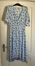 Bonprix Ladies Blue & White Flower Print Long dress Wrap Top Size 14