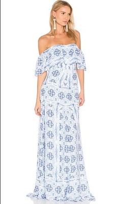 Delilah Maxi in Santorini AMANDA UPRICHARD Off Shoulder Maxi Dress     Size S