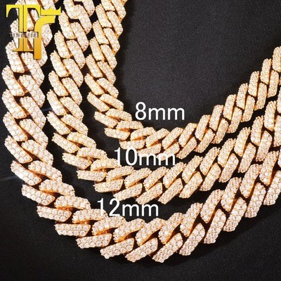 8mm-14mm Men's Heavy Iced CZ Out Miami Cuban Link Chain 14K Gold Silver Plated