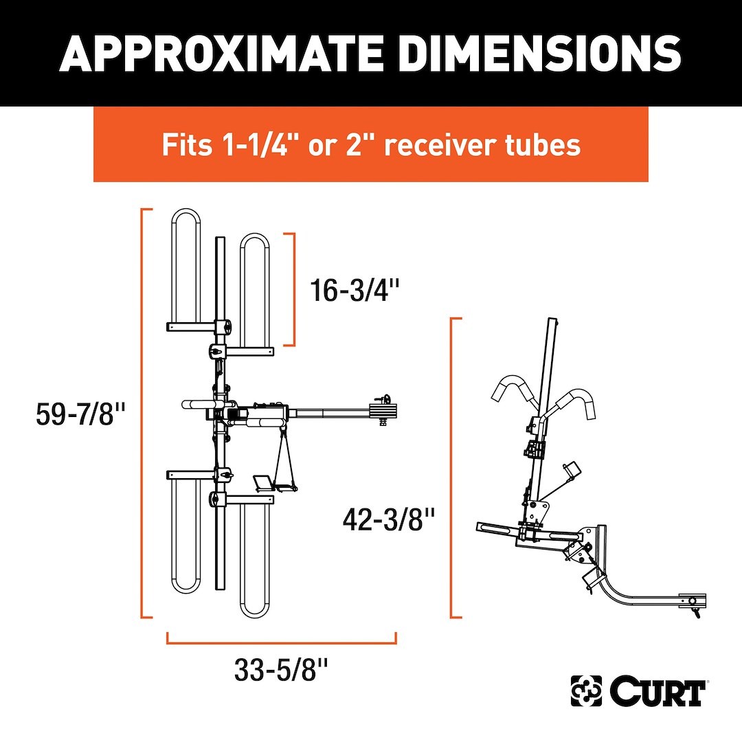 Curt 18085 Bike Rack 1-1/4 Inch And 2 Inch Receiver Hitch Mount Holds 2 Bikes