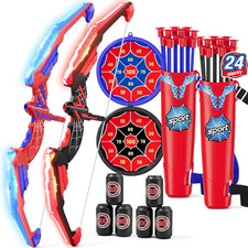 2PCS Bow and Arrow for Kids, LED Light up Archery Set with 24 Suction Cup Arrows