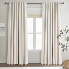 Cream Linen Blackout Curtains 84 Inch Long for Bedroom Living Room, Ivory Pin...