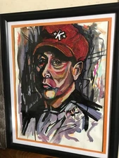 acrylic art portrait painting of Paul Simon outsider artist Mark Robinson 11x8