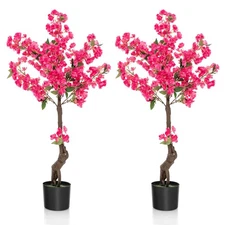 2 Pack 42" Artificial Plum Blossom Tree w/ 92 Flowers & Realistic Trunk Indoor