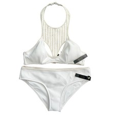 Victorias Secret White Crochet High Neck Halter Bikini Set S NWT Beach