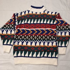 VTG 80s 90s Colore Italian Textured Knit Sweater Aztec Coogi Style Unisex SZ- Sm