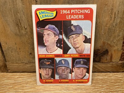 1965 Topps American League 1964 Pitching Leaders Dean Chance Gary Peters Card #9