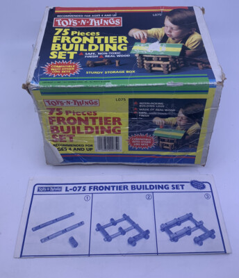1987 Toys-N-Things 75 pc Wood Frontier Building Set L075 - Works w/ Lincoln Log