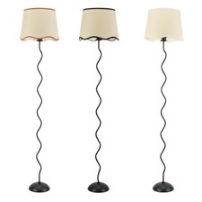 Black Metal Wiggle Floor Lamp Lounge Light Fabric Scallop Trim Shade LED Bulb