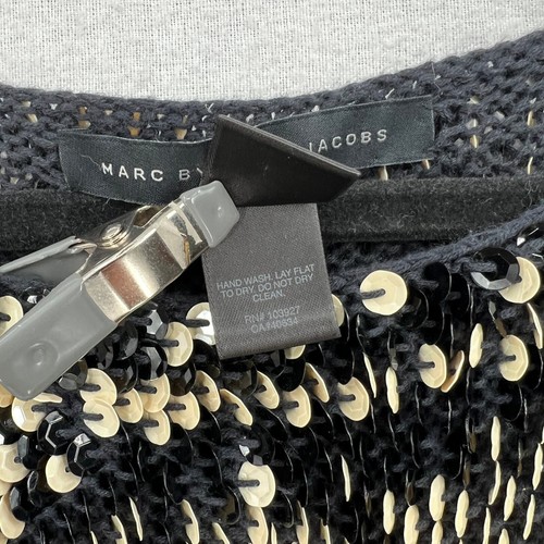 MARC BY MARC JACOBS Midge Sweater Womens XS/S Black Gold Stripe Sequin Boat Neck - Picture 11 of 13