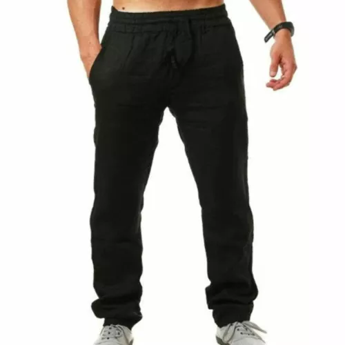 Herren Urlaub Leinen Optik Hose Stoffhose Lang Freizeithose Sommerhose Sporthose - Bild 15 von 20