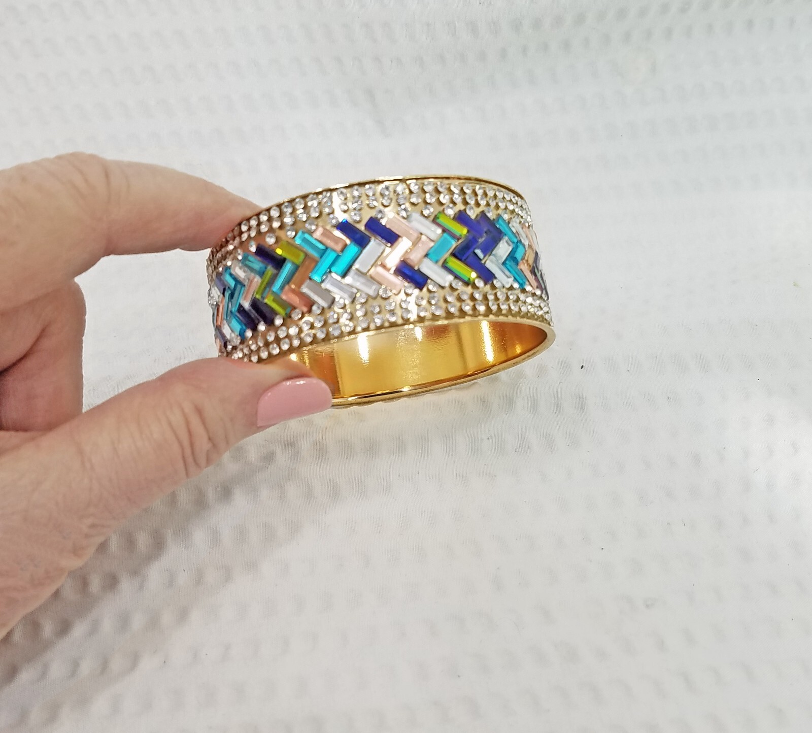 Wide Multi Color Herringbone Rectangular Crystal … - image 1