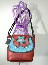 P& G Western Bling Messenger Bag Red Turquoise Brown Pu Vegan Leather Purse