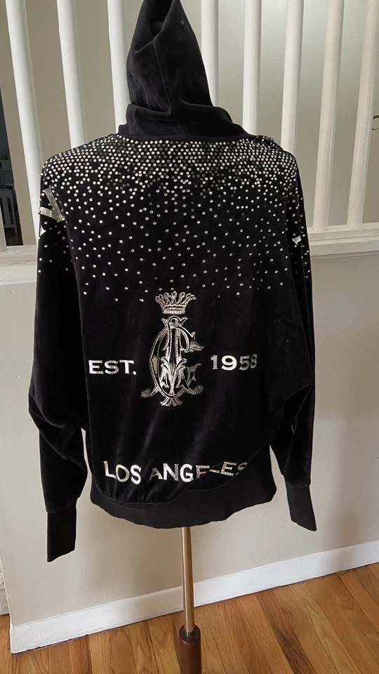 Sudadera con capucha de terciopelo Christian Audigier para mujer con estrás talla S Foto 2 de 4