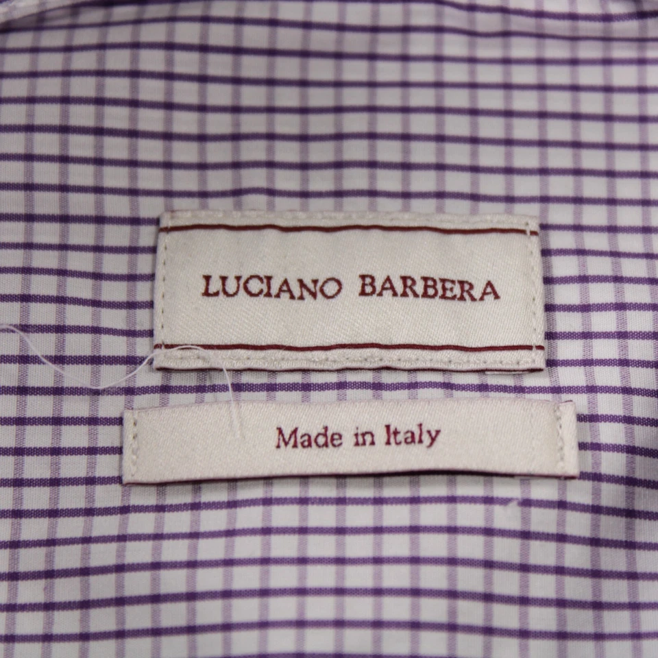 Camisa de vestir Luciano Barbera nueva con etiquetas talla XL en blanco con rejilla púrpura a cuadros Foto 2 de 4