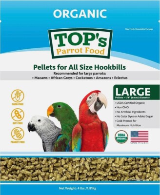 TOP'S Organic Large Size Parrot Pellet Food 4 lb Avian Bird Diet No Salt / Sugar