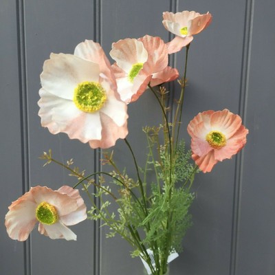 Apricot Artificial Meadow Poppy Flower Spray, Quality Faux ...