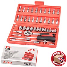 46PC Socket Set 1/4" Drive Metric Ratchet Wrench Spanner Car Repair Tool Kit Box
