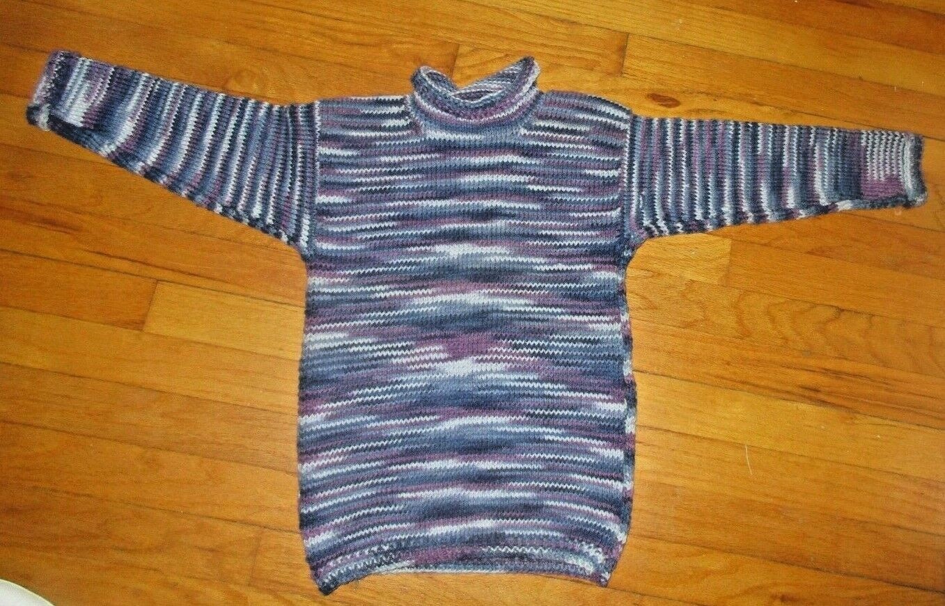 Sweater Girls Handknit Purple Blue White Turtleneck Long Sleeve Kids-image