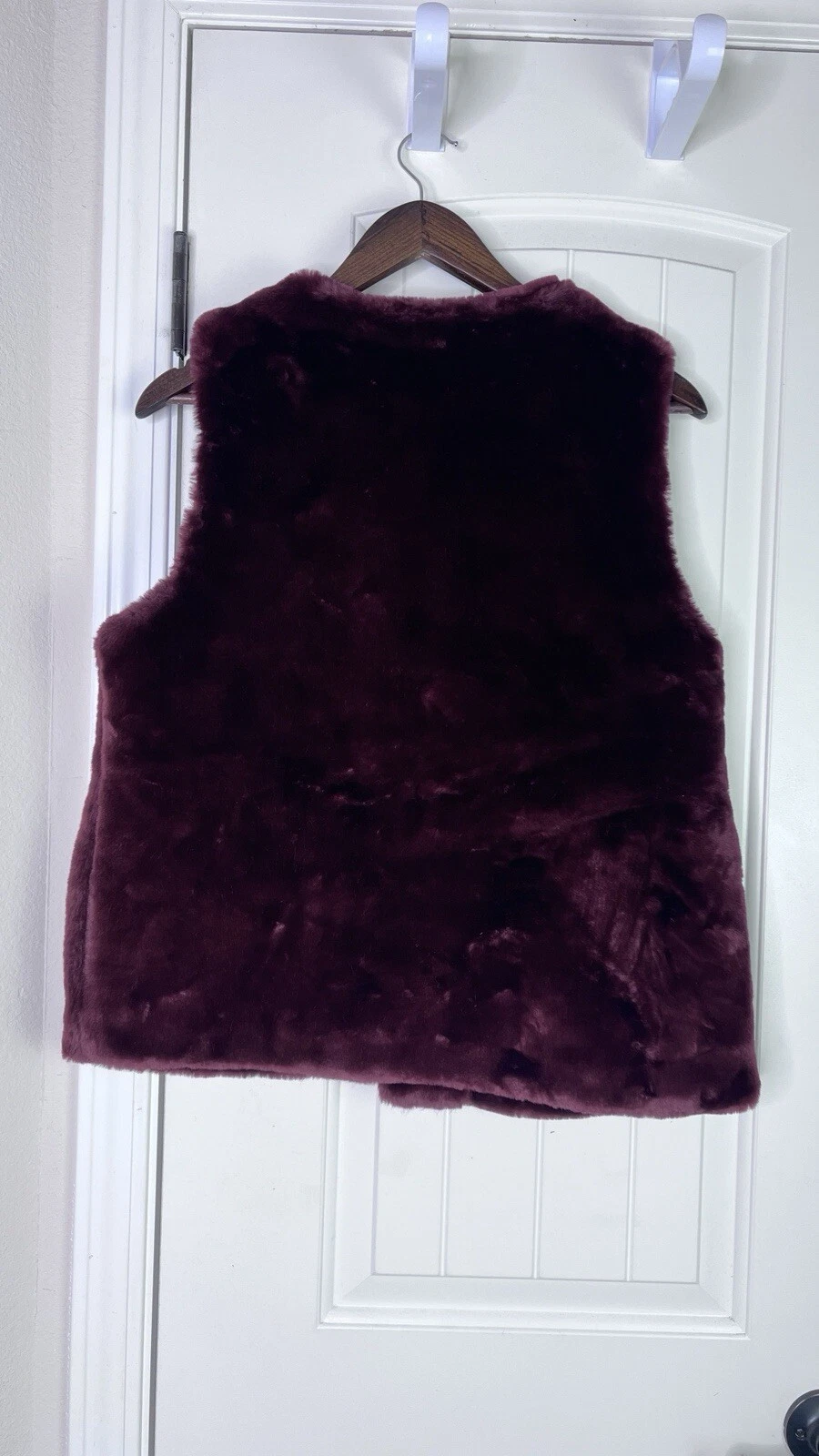 Gilet donna Michael Kors pelliccia sintetica gancio chiusura occhiello vino prugna mafia moglie boho taglia M