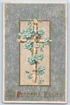 Easter Postcard Holy Cross And Flowers Winsch Back Embossed Norden Nebraska NE