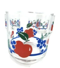 4 Vintage Orange Juice Glasses Crisa Glassware Apples and Grapes 