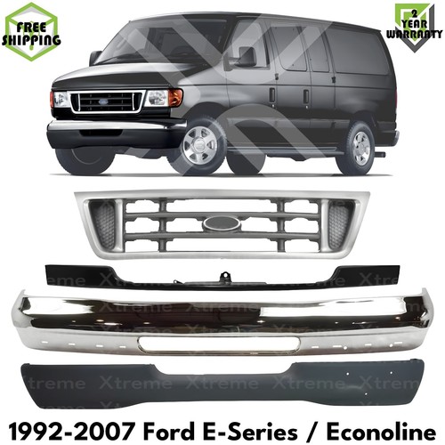 Front Bumper Chrome & Grille Kit For 1992-2007 Ford E-150 E-Series