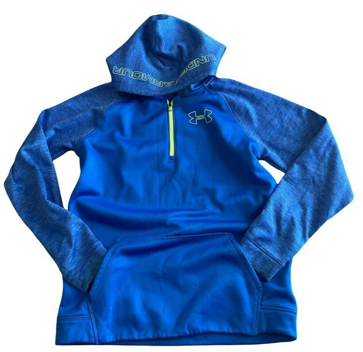 Under Armour Bright Blue Neon Yellow pullover coldgear Loose Hoodie YXL Youth